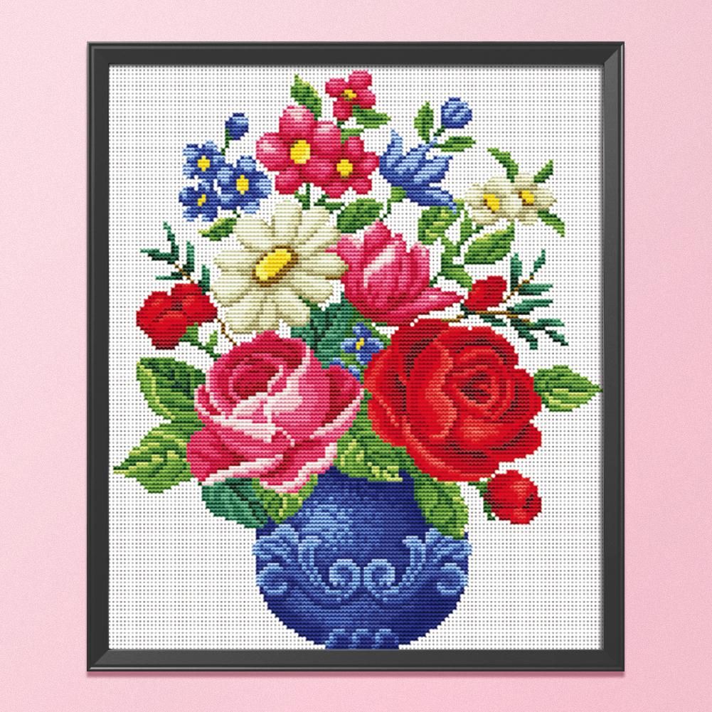 Flowers Cross Stitch 11CT Stamped Canvas DIY Embroidery Needlework  0057