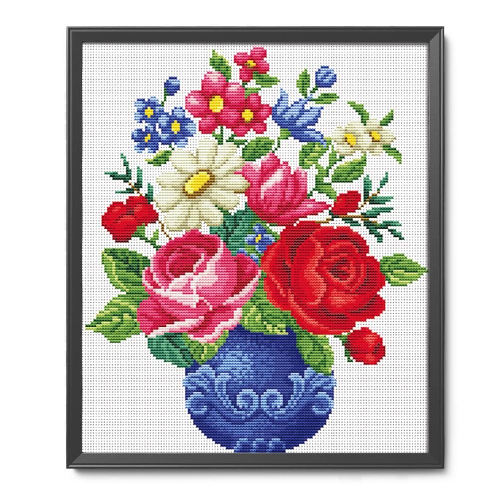 Flowers Cross Stitch 11CT Stamped Canvas DIY Embroidery Needlework  0057