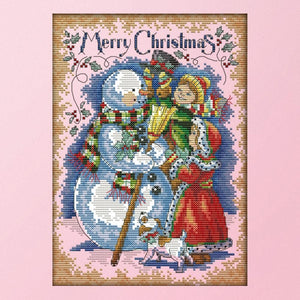 14CT Stamp DIY Room Needlework Merry Christmas Canvas Cross Stitch  K620