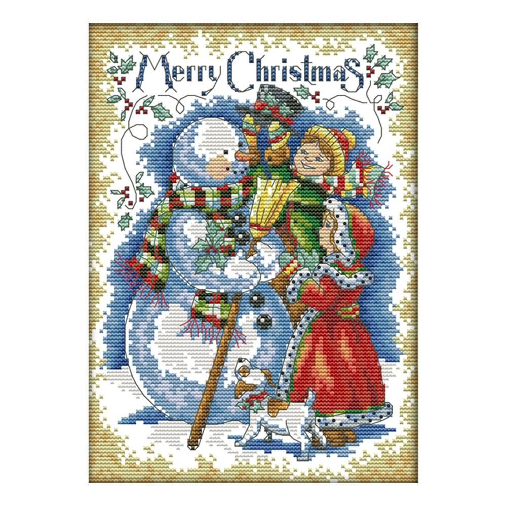 14CT Stamp DIY Room Needlework Merry Christmas Canvas Cross Stitch  K620