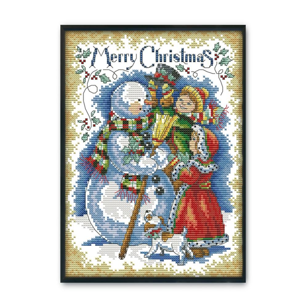 14CT Stamp DIY Room Needlework Merry Christmas Canvas Cross Stitch  K620