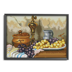 Grapes and Jars 14CT Stamped Cotton Thread Cross Stitch Needlework  J146