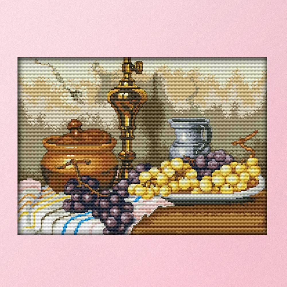 Grapes and Jars 14CT Stamped Cotton Thread Cross Stitch Needlework  J146