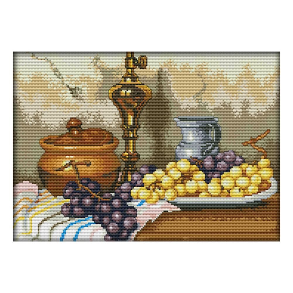 Grapes and Jars 14CT Stamped Cotton Thread Cross Stitch Needlework  J146