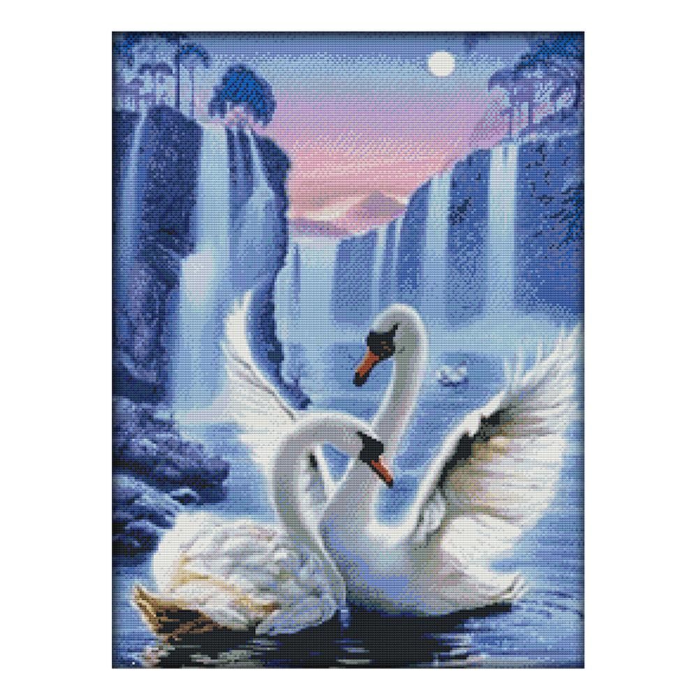 Animal Cross Stitch Embroidery 14CT Stamped Needlework  Swan Love D357