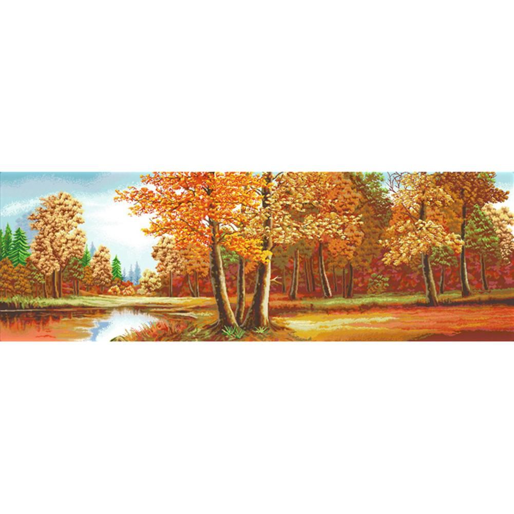 Stamped Cross Stitch Autumn Scenery 14CT Embroidery DIY Set  F014 Woods