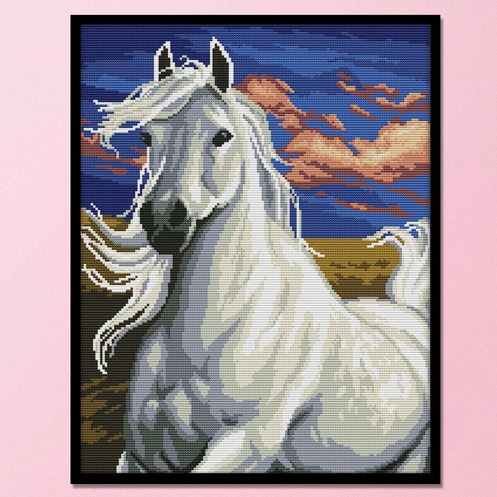 14CT Stamped Cross Stitch Kits DIY Crafts Needlework  DA227 White Horse 3