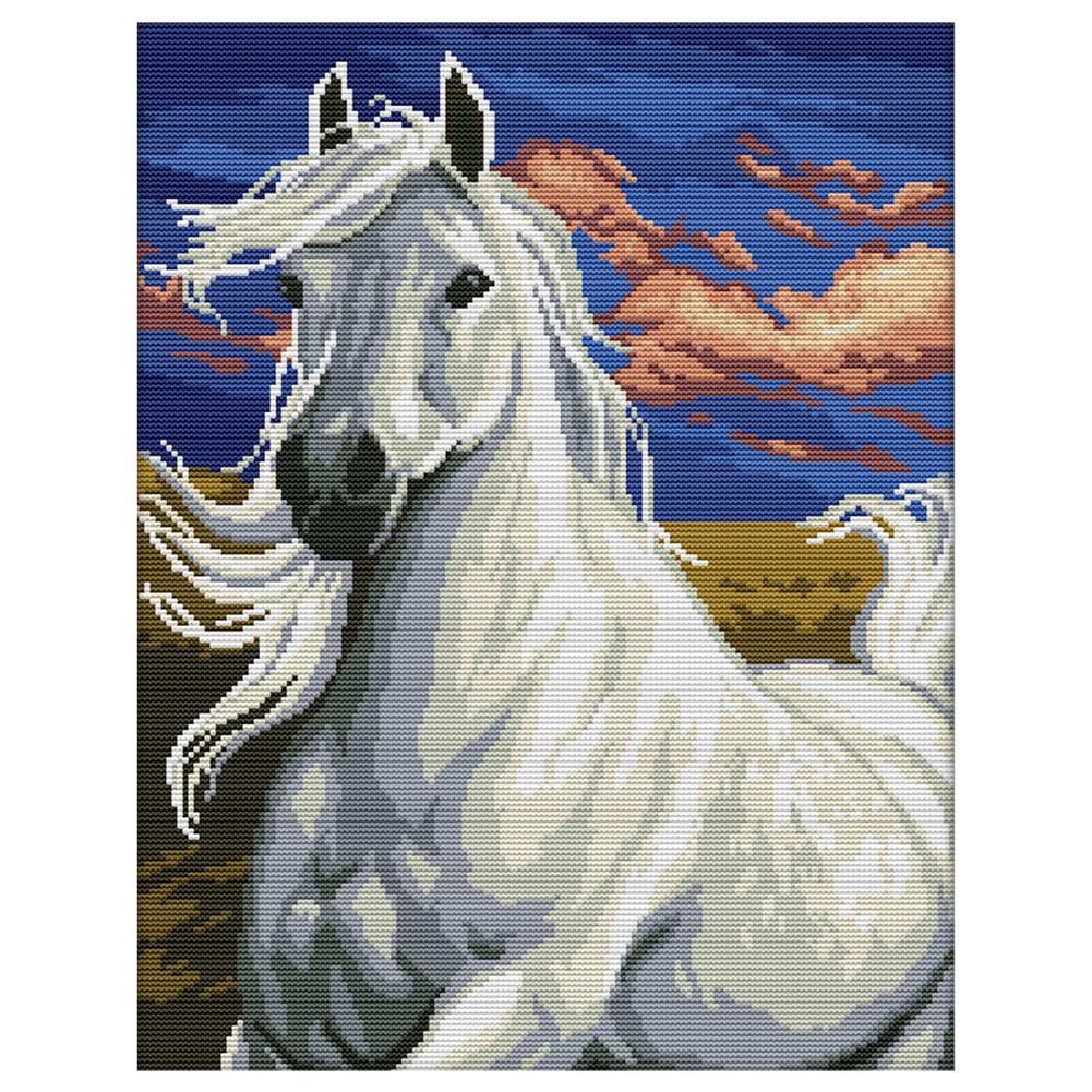 14CT Stamped Cross Stitch Kits DIY Crafts Needlework  DA227 White Horse 3