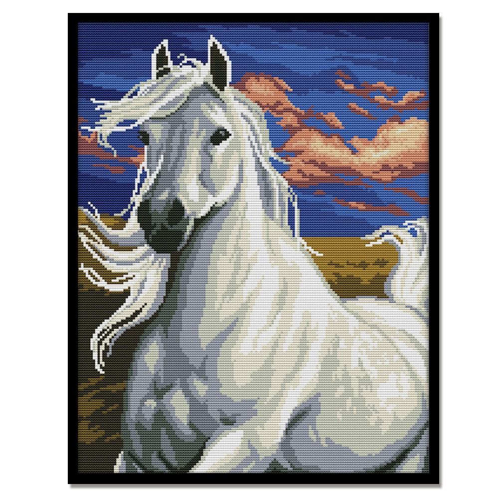 14CT Stamped Cross Stitch Kits DIY Crafts Needlework  DA227 White Horse 3