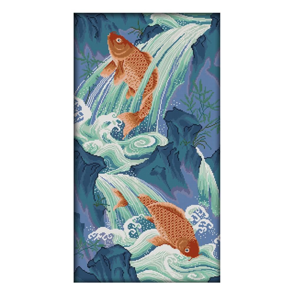 14CT Stamped Cross Stitch Kits Craft Leaping Fish Sewing Needlework  D494