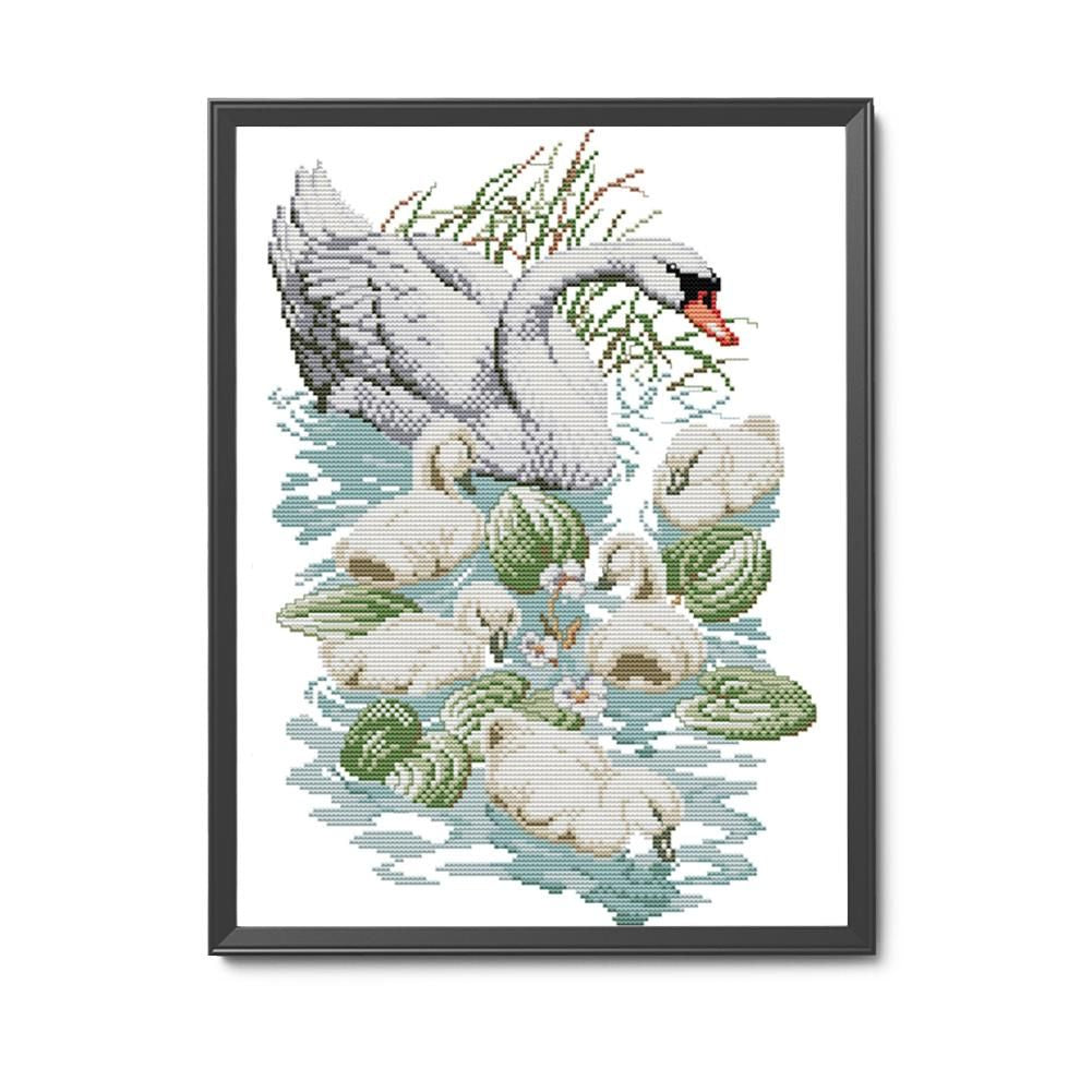 Swan Mother Son Cross Stitch Embroidery DIY 14CT Stamped Needlework  D226