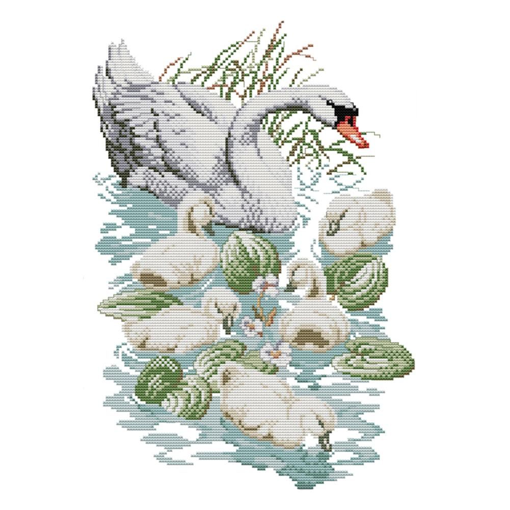 Swan Mother Son Cross Stitch Embroidery DIY 14CT Stamped Needlework  D226