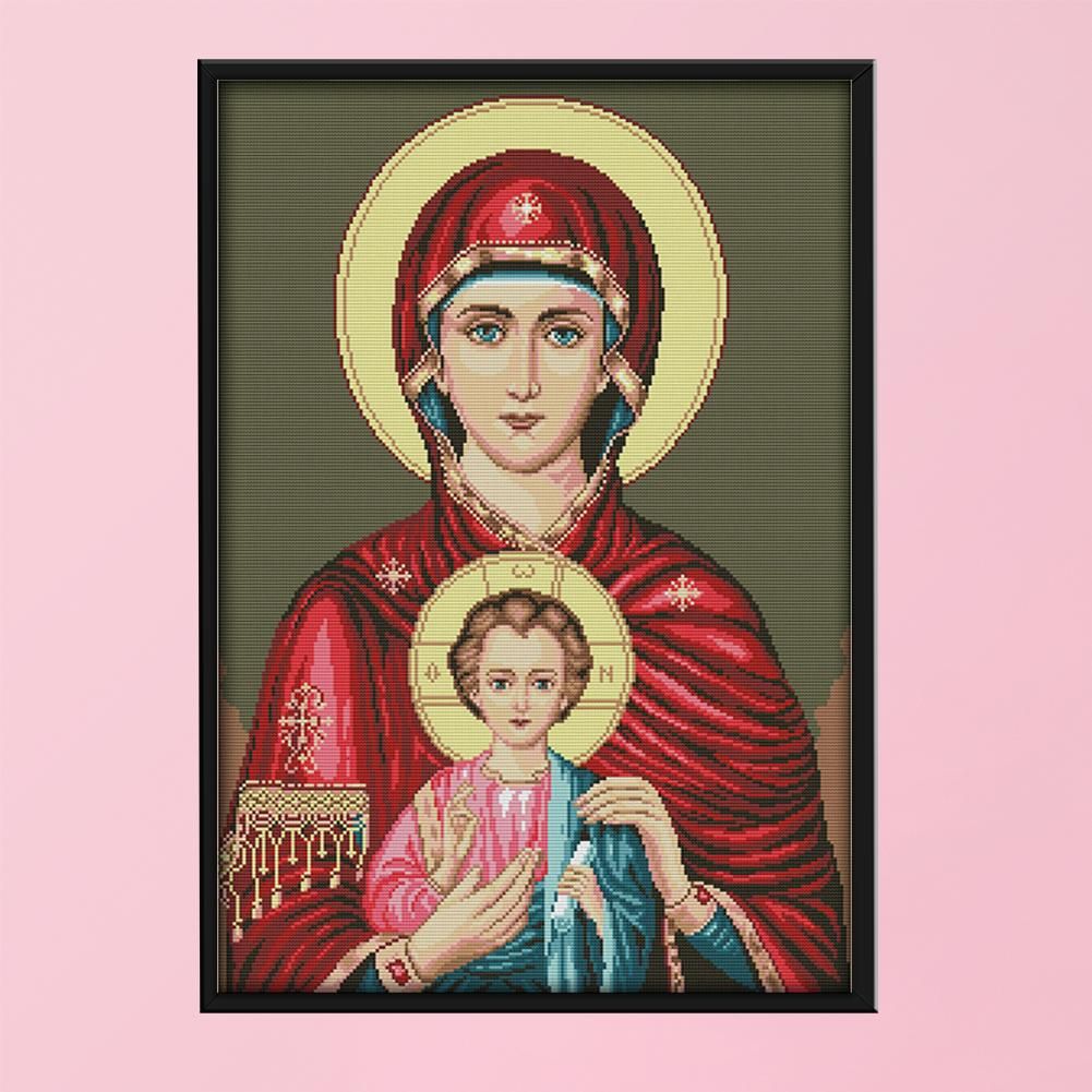 DIY Virgin and Child 14CT Stamped Canvas Cross Stitch Needlework  R819