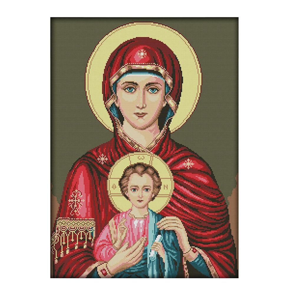 DIY Virgin and Child 14CT Stamped Canvas Cross Stitch Needlework  R819