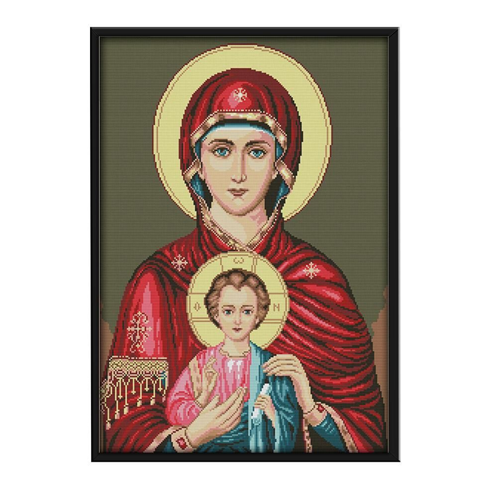 DIY Virgin and Child 14CT Stamped Canvas Cross Stitch Needlework  R819