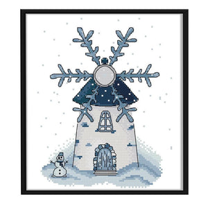 14CT Stamp Cross Stitch DIY Winter Windmill Needlework 21 X 27cm  FA048