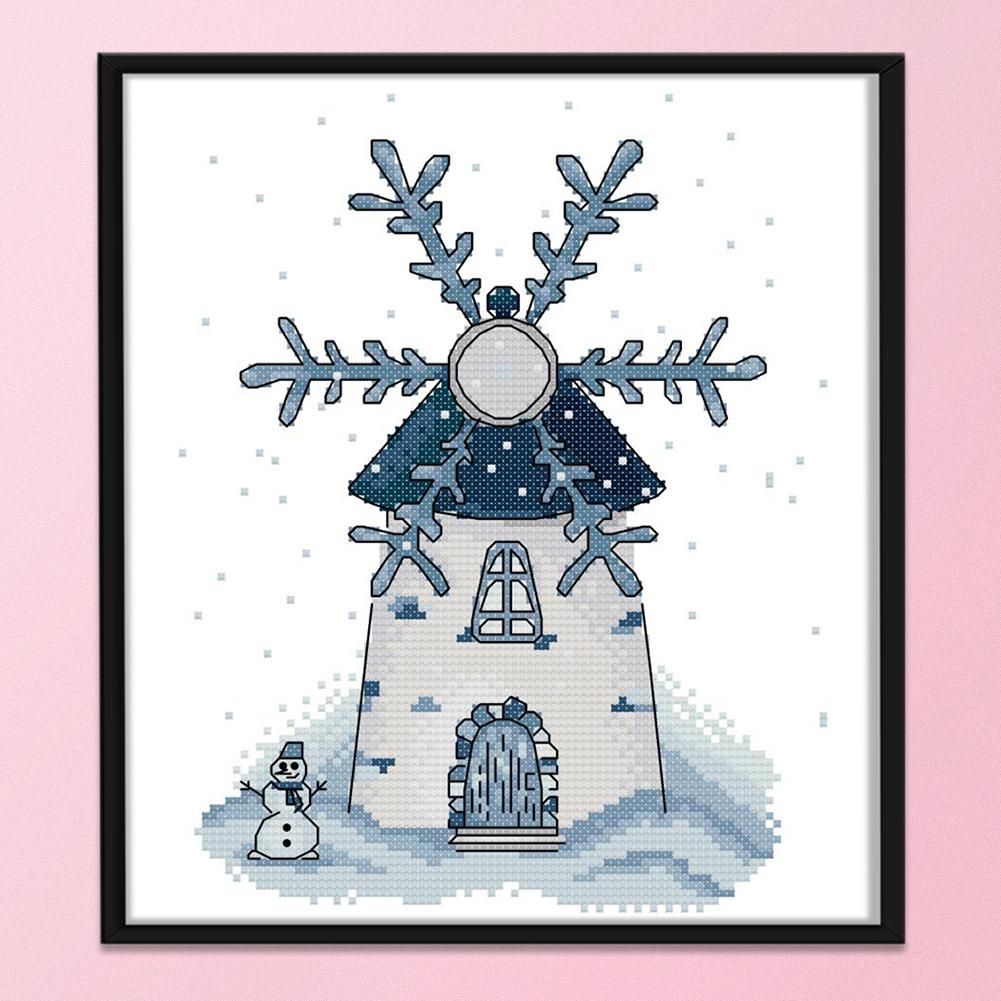 14CT Stamp Cross Stitch DIY Winter Windmill Needlework 21 X 27cm  FA048