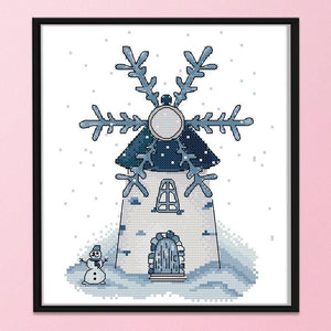 14CT Stamp Cross Stitch DIY Winter Windmill Needlework 21 X 27cm  FA048