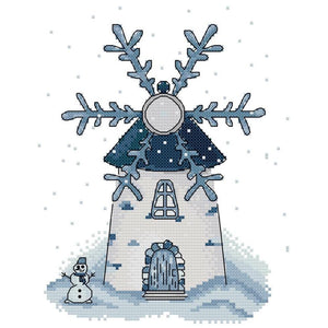 14CT Stamp Cross Stitch DIY Winter Windmill Needlework 21 X 27cm  FA048