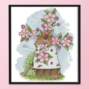 14CT Stamp Cross Stitch DIY Spring Windmill Needlework 27 X 31cm  FA045