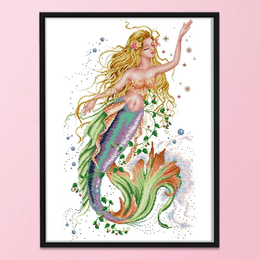 Fish Tail Girl 14CT Stamped Fabric Cross Stitch Set  Blond Hair R189 2