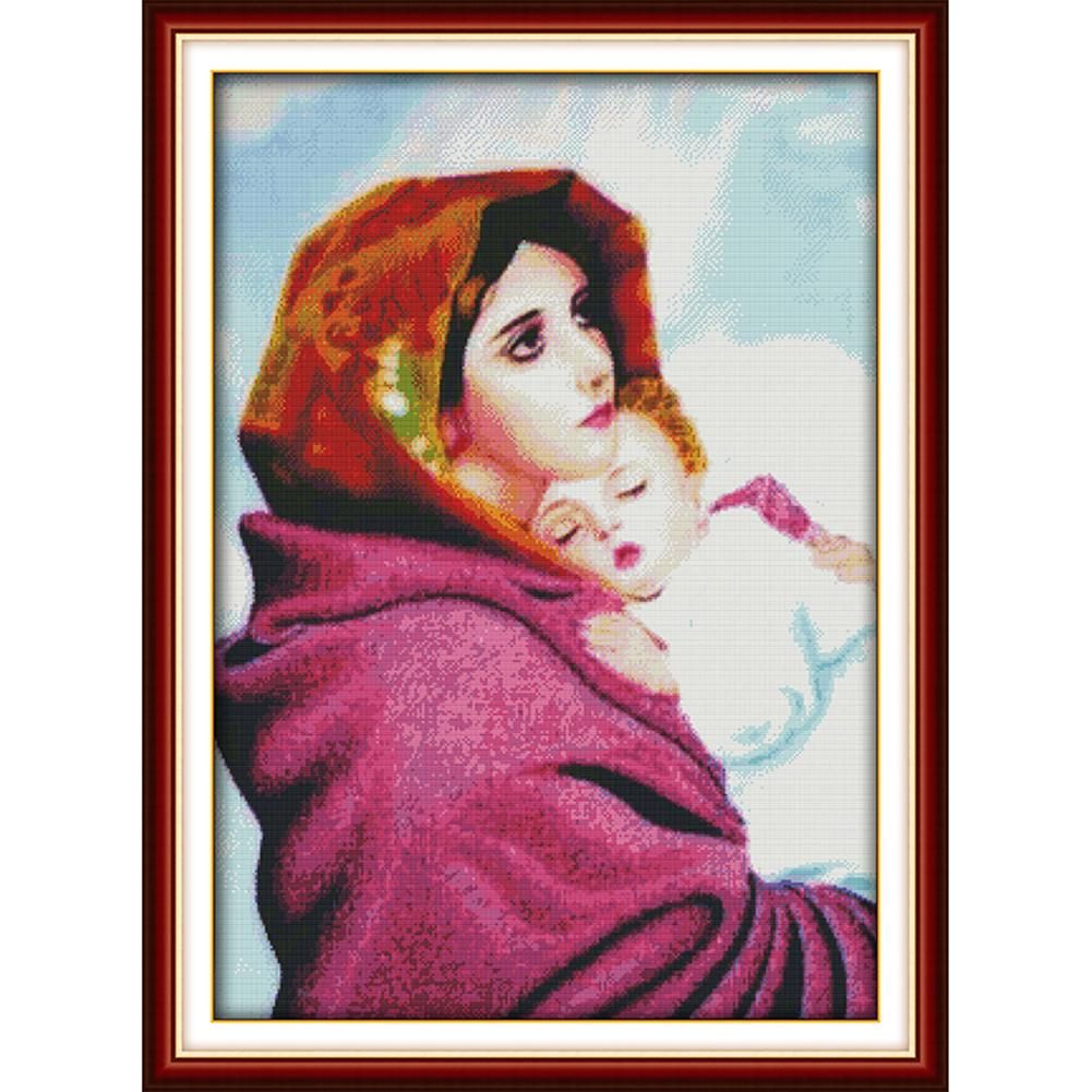 14CT Stamped Virgin and Child DIY Cross Stitch Canvas Needlework  R226