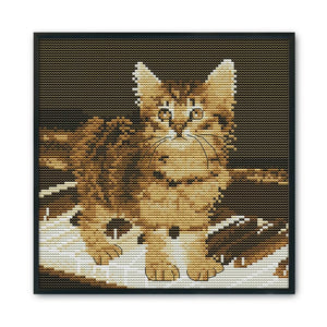 Cross Stitch Kits DIY Piano Cat 14CT Stamped Embroidery 22 X 22cm  DA239