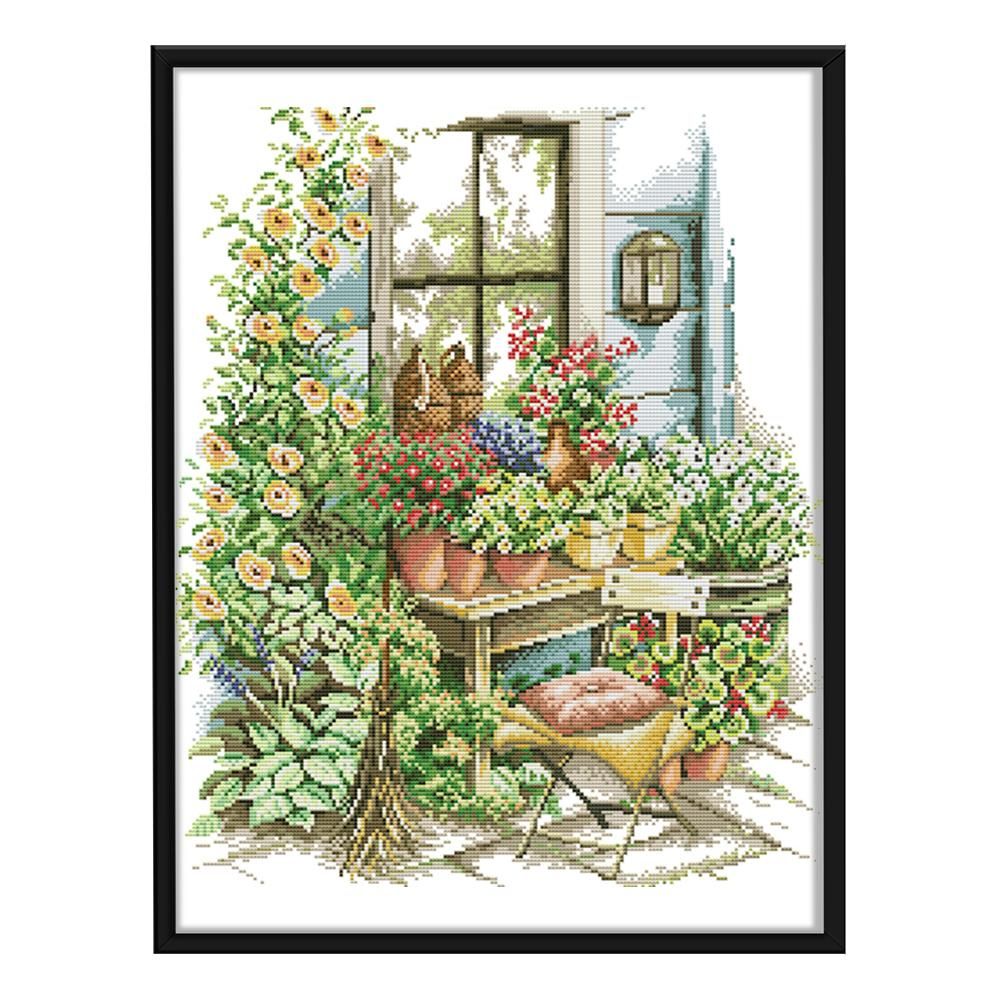 14CT Stamped Needlework DIY Garden Art Cross Stitch Kits 42 X 48cm  F693