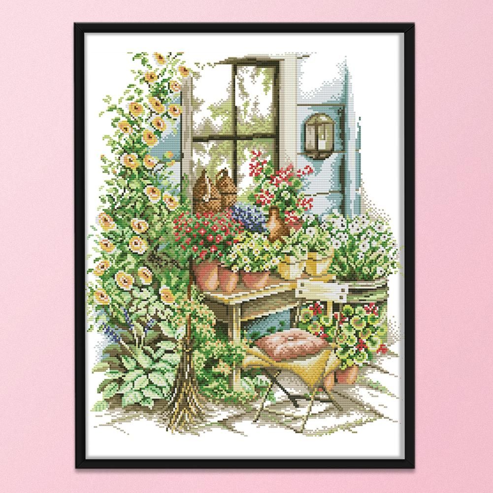 14CT Stamped Needlework DIY Garden Art Cross Stitch Kits 42 X 48cm  F693