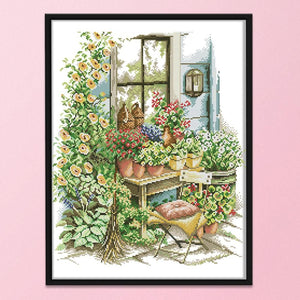 14CT Stamped Needlework DIY Garden Art Cross Stitch Kits 42 X 48cm  F693