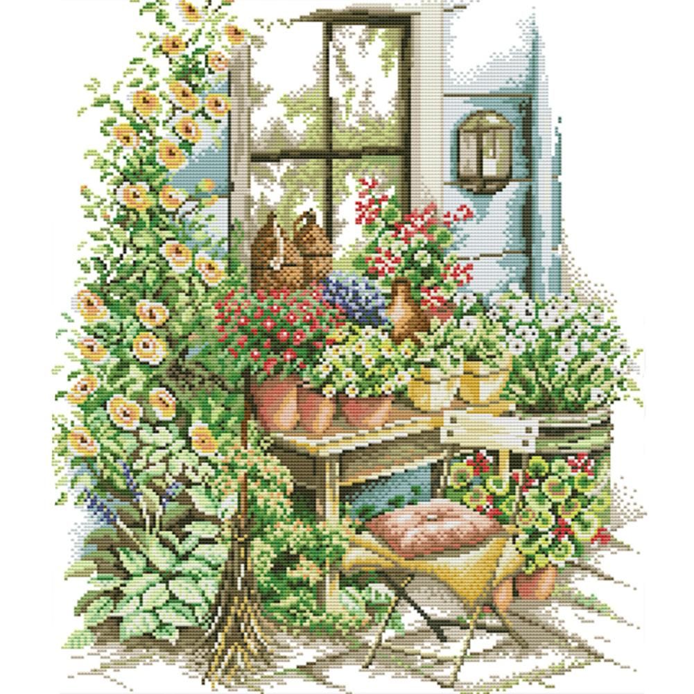 14CT Stamped Needlework DIY Garden Art Cross Stitch Kits 42 X 48cm  F693