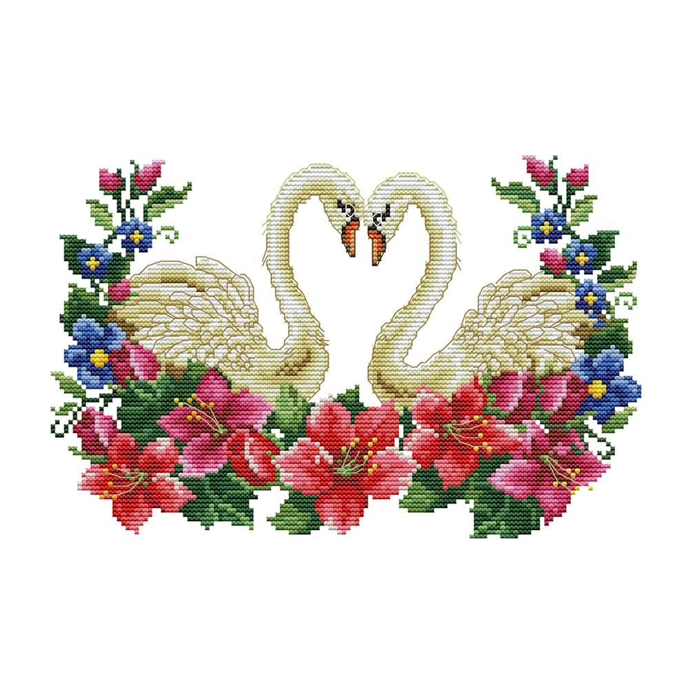 Swan Heart Cross Stitch Embroidery DIY Needlework 14CT Stamp Arts  DA217