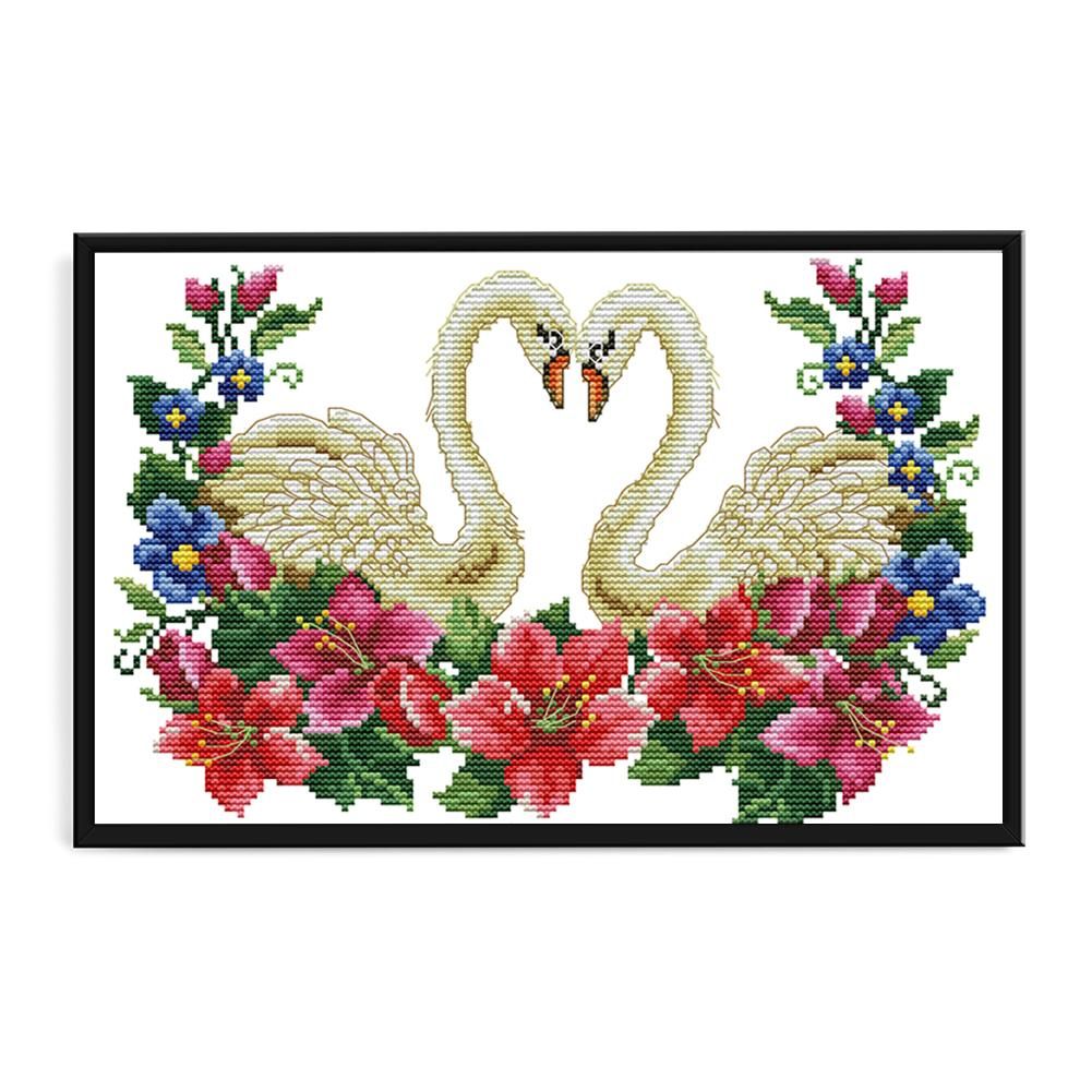 Swan Heart Cross Stitch Embroidery DIY Needlework 14CT Stamp Arts  DA217