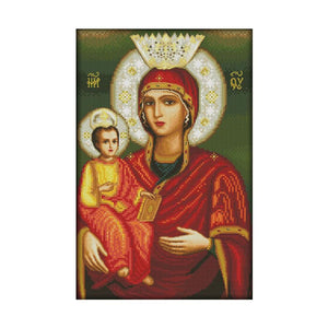 DIY Virgin and Child 14CT Stamped Canvas Cross Stitch Needlework  R823