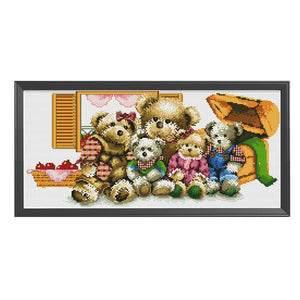 11CT Stamped Cross Stitch Kits DIY Happy Family Needlework Decor  0670