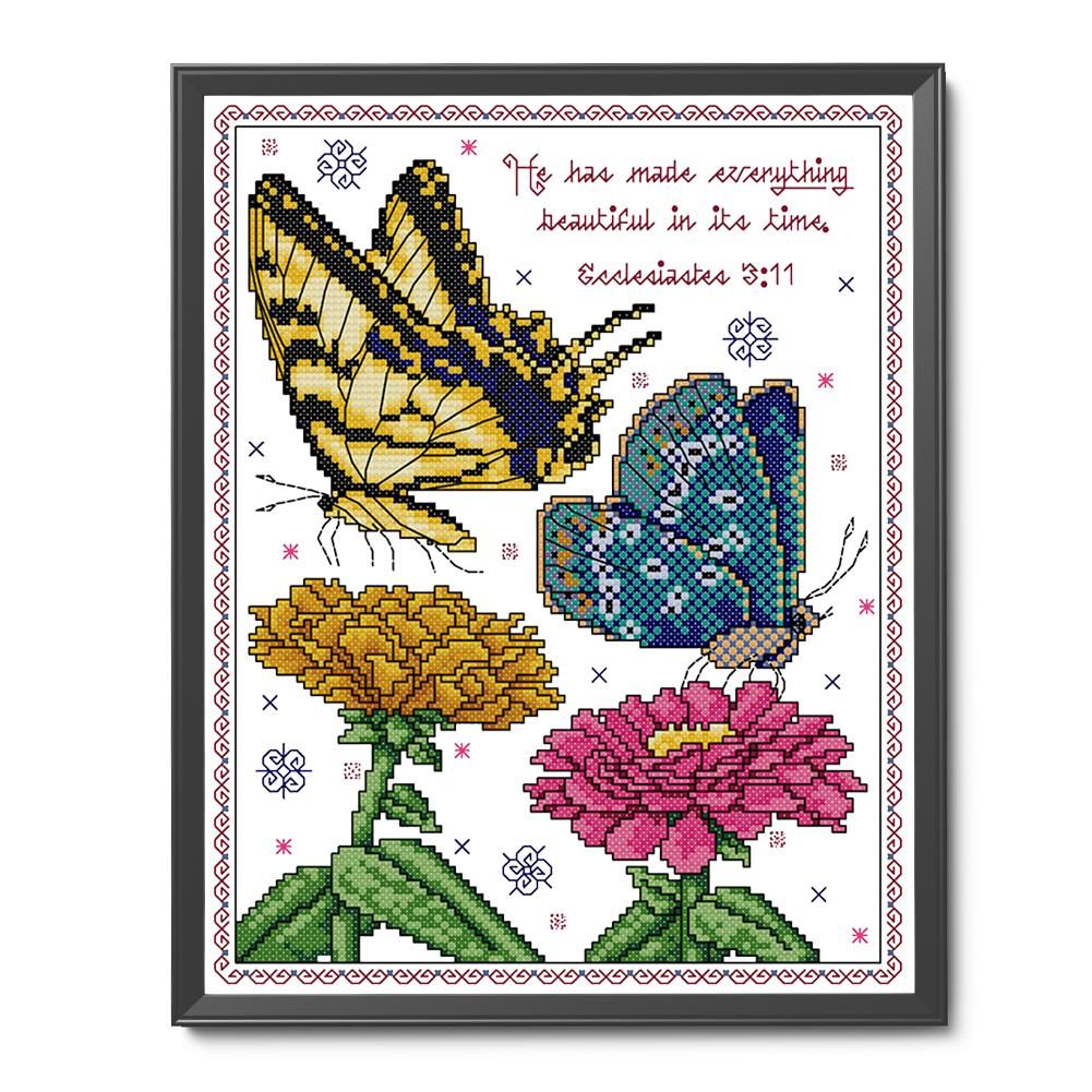 Stamped Cross Stitch Butterflies Plants 2 Strand 14CT Embroidery Set  D764