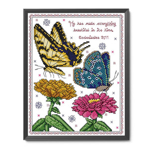 Stamped Cross Stitch Butterflies Plants 2 Strand 14CT Embroidery Set  D764