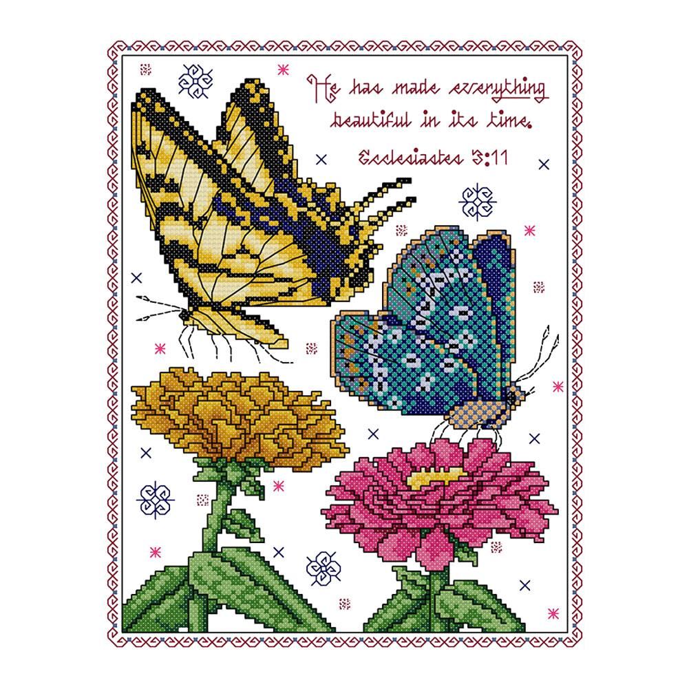 Stamped Cross Stitch Butterflies Plants 2 Strand 14CT Embroidery Set  D764