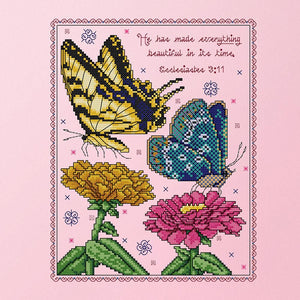 Stamped Cross Stitch Butterflies Plants 2 Strand 14CT Embroidery Set  D764