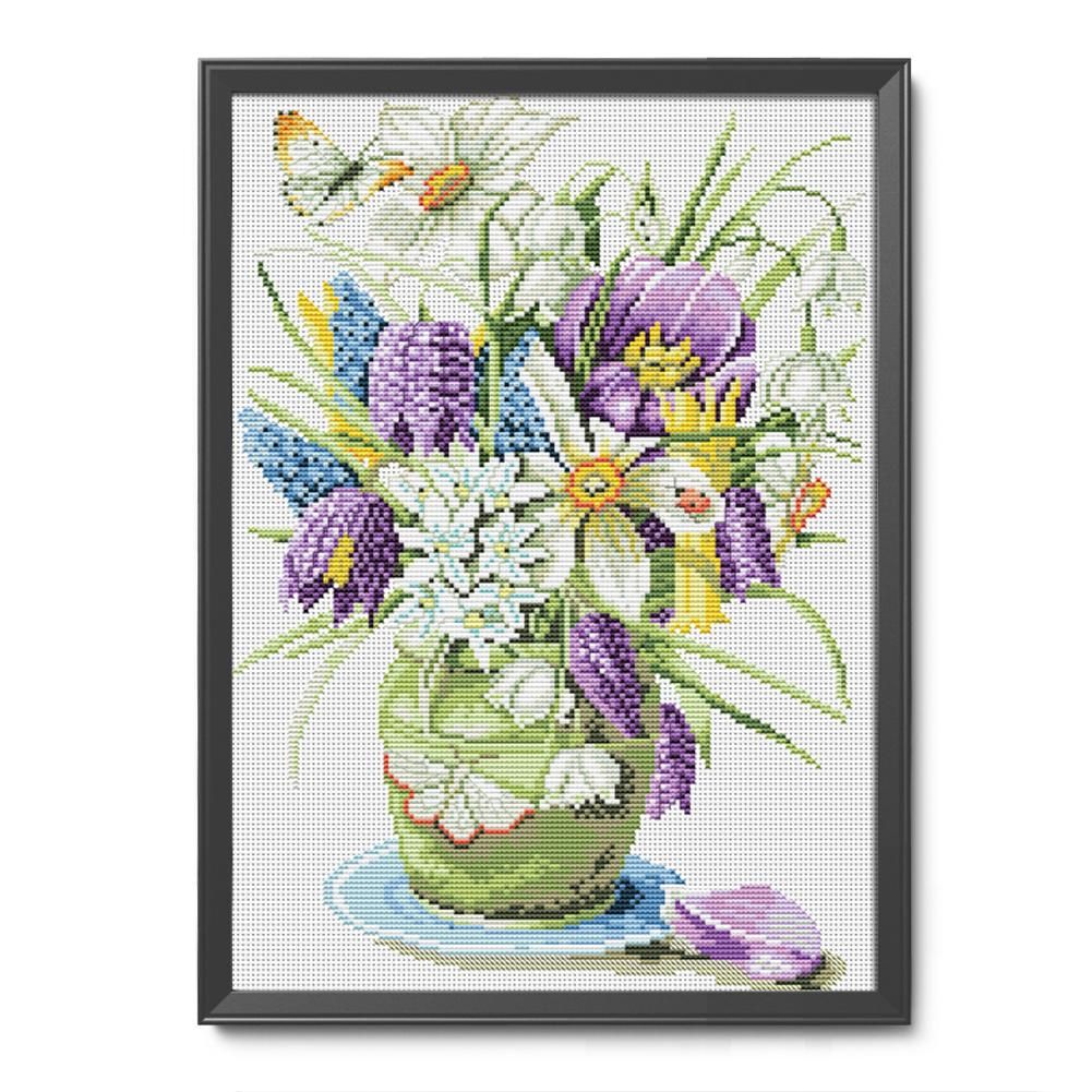 Flowers Cross Stitch 11CT Stamped Canvas DIY Embroidery Needlework  0680