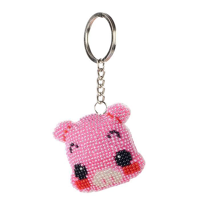 Bead Embroidery Keychain - Pink Pig