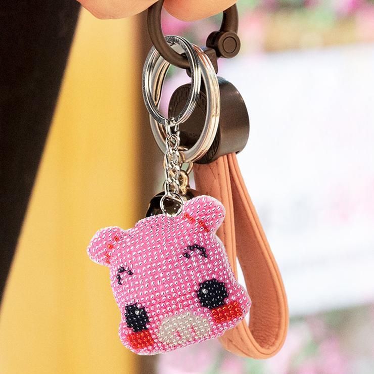 Bead Embroidery Keychain - Pink Pig