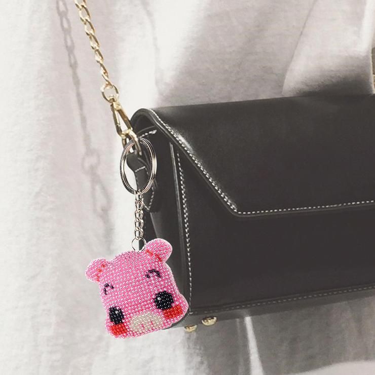 Bead Embroidery Keychain - Pink Pig