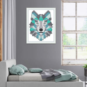 Printed Canvas Cross Stitch DIY Embroidery Needlework Sets (DA419 Wolf)