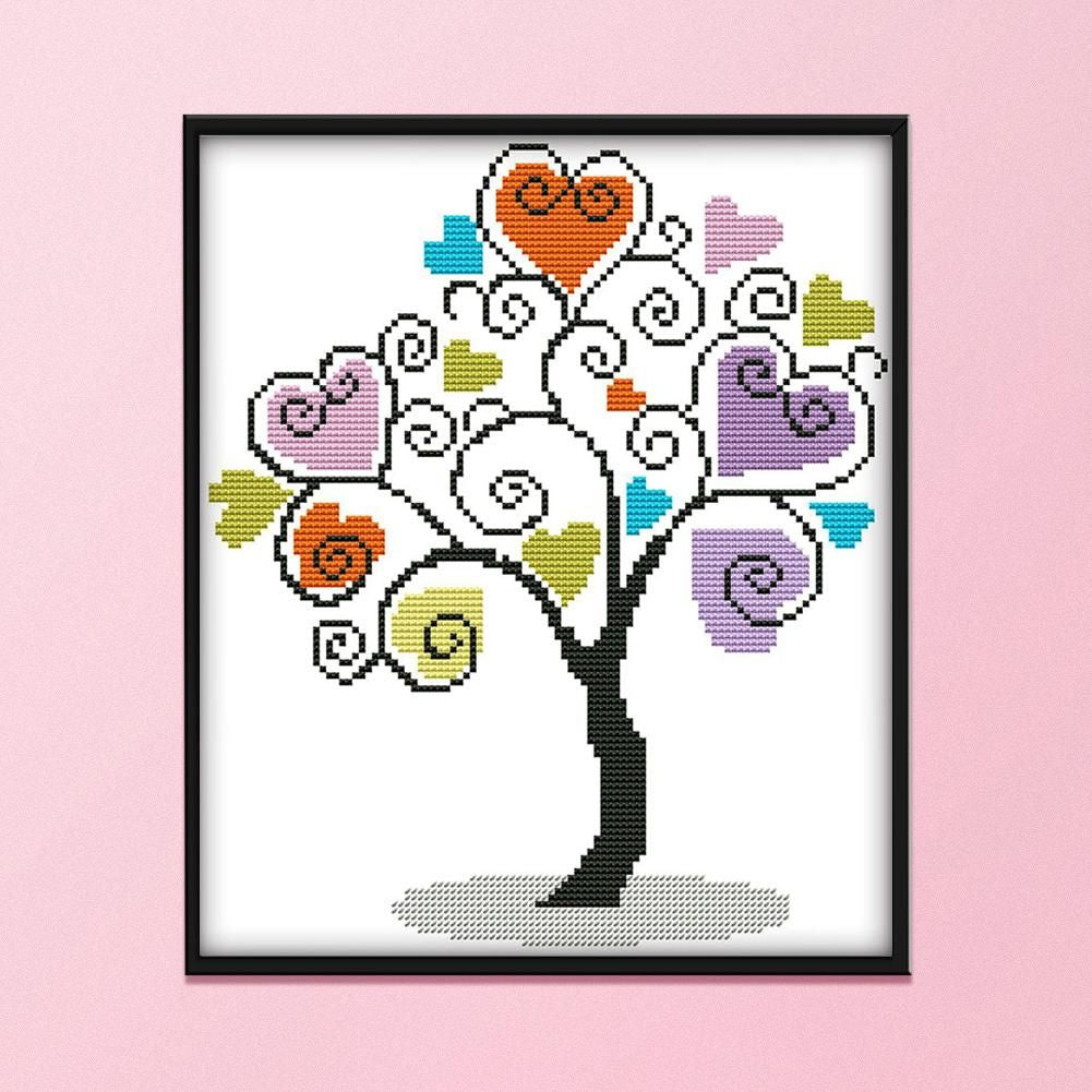 Cross Stitch Embroidery 14CT Stamped DIY Needlework  30x27cm Heart Tree 2