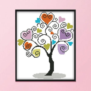 Cross Stitch Embroidery 14CT Stamped DIY Needlework  30x27cm Heart Tree 2