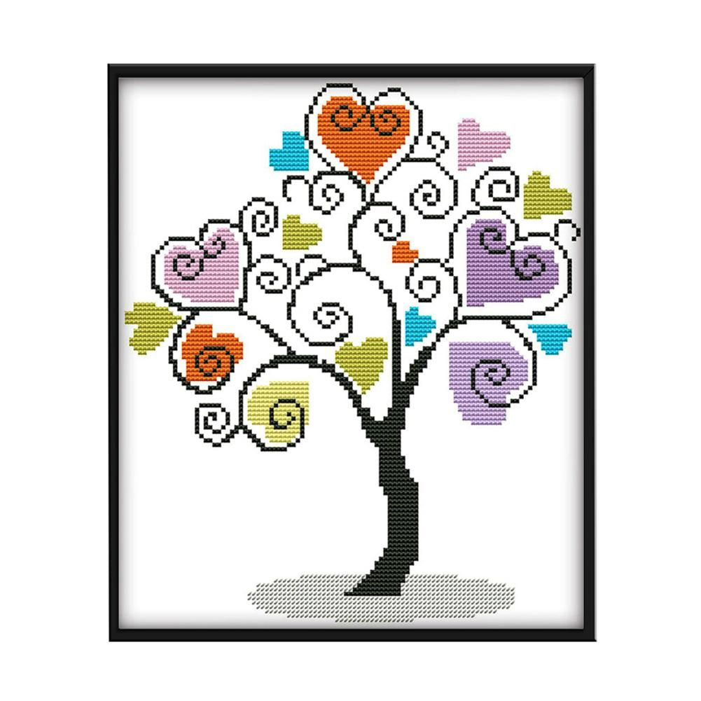 Cross Stitch Embroidery 14CT Stamped DIY Needlework  30x27cm Heart Tree 2