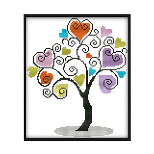 Cross Stitch Embroidery 14CT Stamped DIY Needlework  30x27cm Heart Tree 2