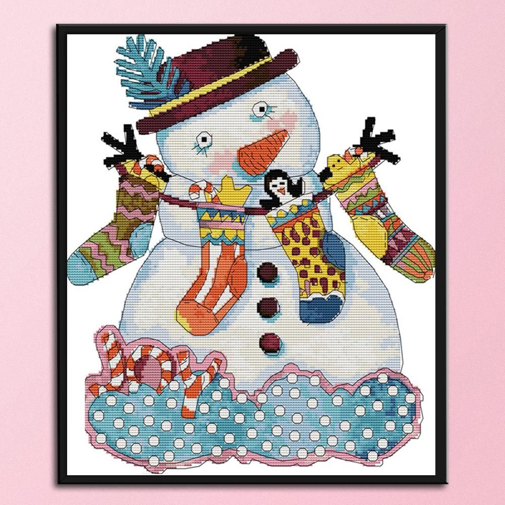 Snowman Cross Stitch Kits 14CT Stamped DIY Print Canvas Needlework  C232