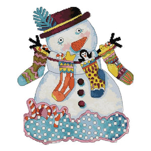 Snowman Cross Stitch Kits 14CT Stamped DIY Print Canvas Needlework  C232